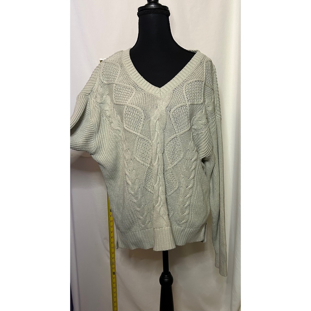 Sonoma Women's Beige V Neck Cable Knit Sweater Long Sleeve Cozy‎ Cream Pullover